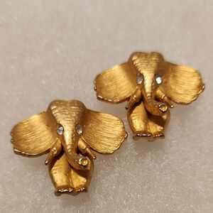 Vintage Norma Jean gold-tone elephant clip-on earrings rhinestone eyes